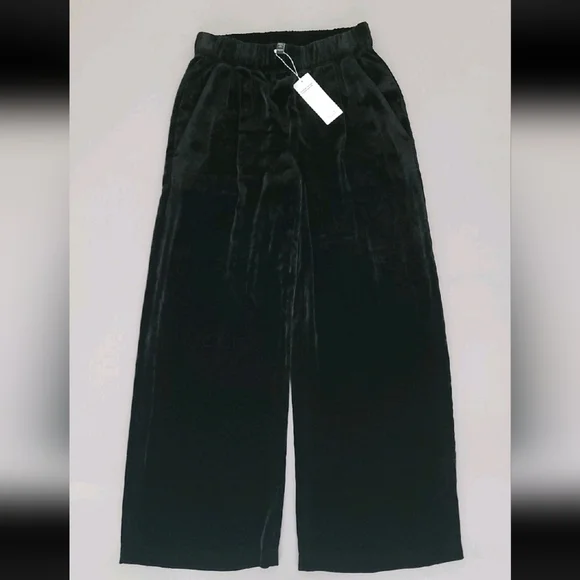 Eileen Fisher Women's Black Velvet Wide Leg Pleat Pant XXS